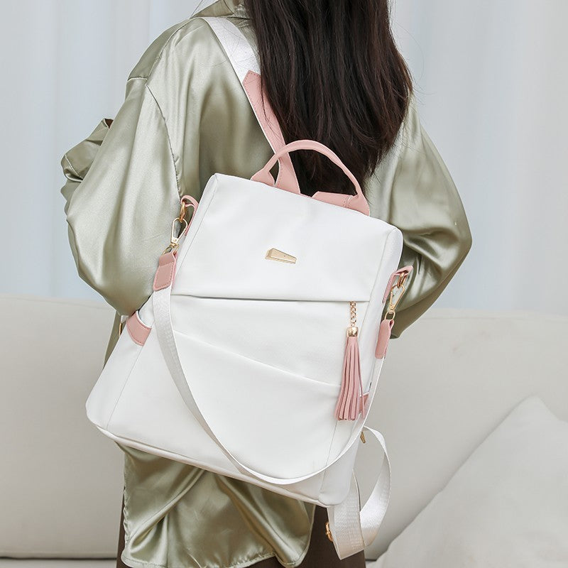 Oxford Cloth Stitching Women'S Backpack Anti-Theft Back Zipper Girls Schoolbag Casual Travel Double Shoulder Backpack - Sureru