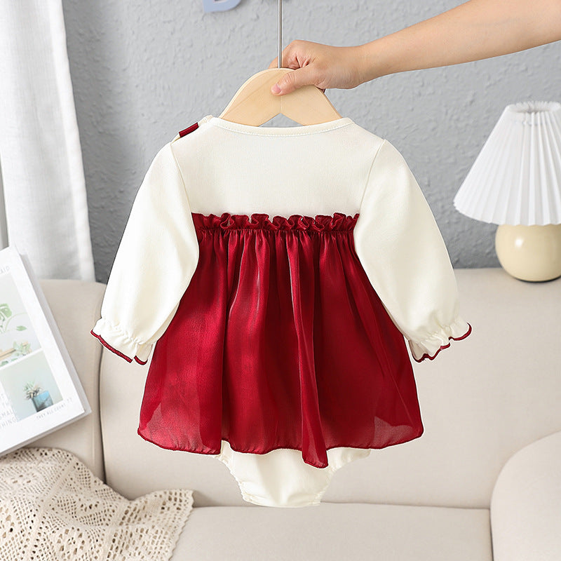 Sweet Cotton Triangle Baby Jumpsuit – Red Single-Breasted Romper (0–2 Years) - Sureru