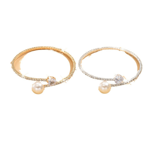 Women’s Pearl Heart Full Diamond Bracelet – Elastic Fit Jewelry - Sureru