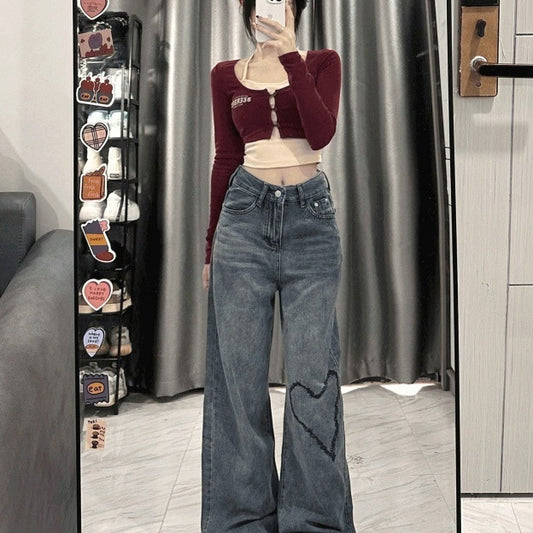 Love Embroidered Wide-Leg Jeans – Simple & Effortlessly Chic - Sureru