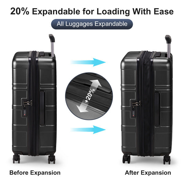 3-Piece Expandable Luggage Set – 20" 24" 28" | TSA Lock | Spinner Wheels | ABS+PC Hard Shell - Sureru