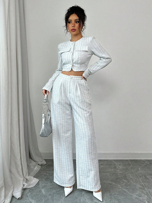 Elegant Tweed Pearl Button Short-Pants Suit – Spring & Autumn Chic - Sureru
