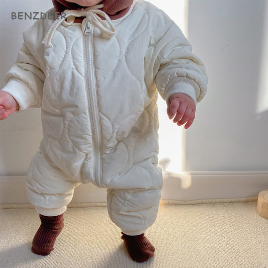 Baby Cotton Hooded Long Romper – Soft & Cozy Jumpsuit (0–2 Years) - Sureru