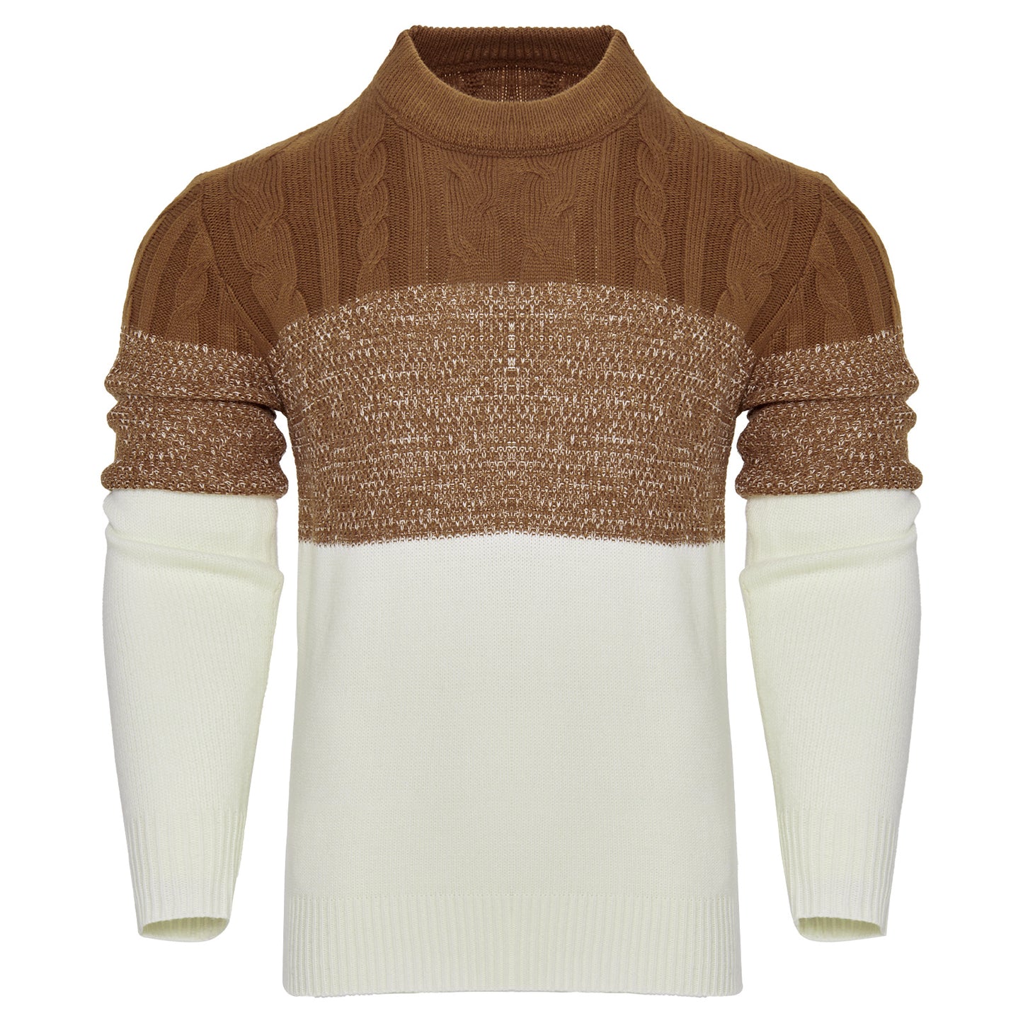 Men’s Colorblock Cable-Knit Pullover Sweater – Crew Neck Long Sleeve - Sureru