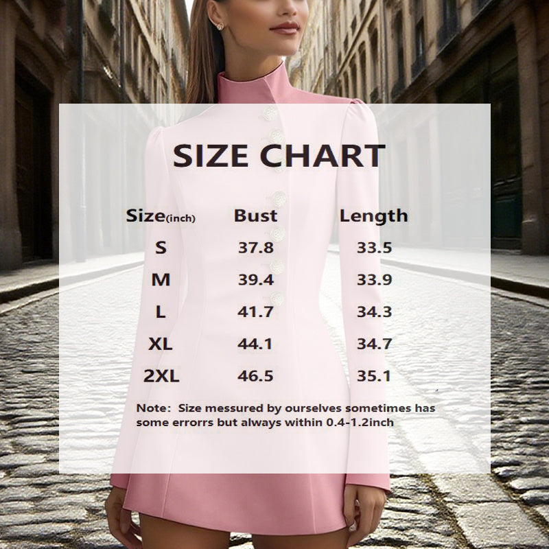 Elegant Stand Collar Buttoned Midi Dress - Sureru