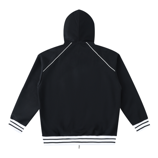 Striped Trim Zip-Up Hoodie