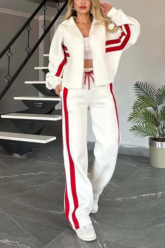 Y2K Striped Zip Top Jacket Casual Sportssuit Women - Sureru