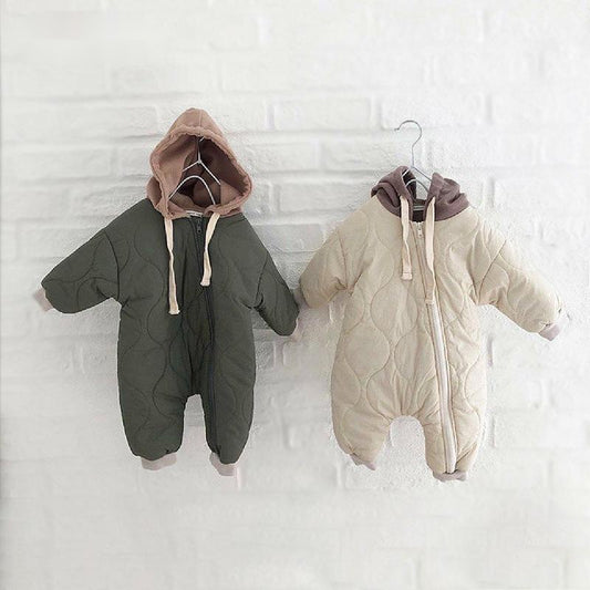 Baby Cotton Hooded Long Romper – Soft & Cozy Jumpsuit (0–2 Years) - Sureru
