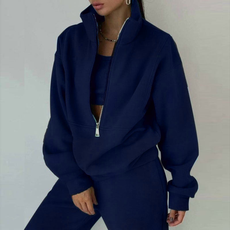 Zip Neck Sweatshirt & Slim Fit Pants Set - Sureru