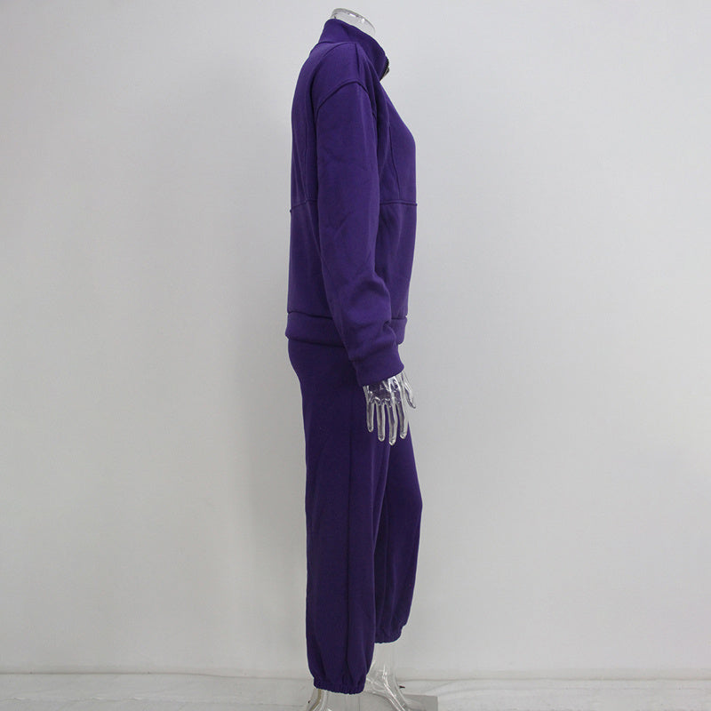 Zip Neck Sweatshirt & Slim Fit Pants Set - Sureru