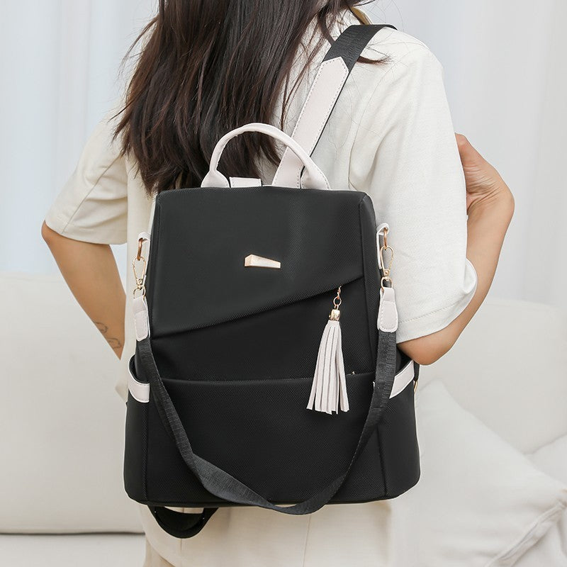 Oxford Cloth Stitching Women'S Backpack Anti-Theft Back Zipper Girls Schoolbag Casual Travel Double Shoulder Backpack - Sureru
