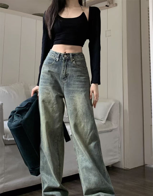 2025 New Retro Washed Loose-Fit Jeans – Casual Zipper & Button Closure - Sureru
