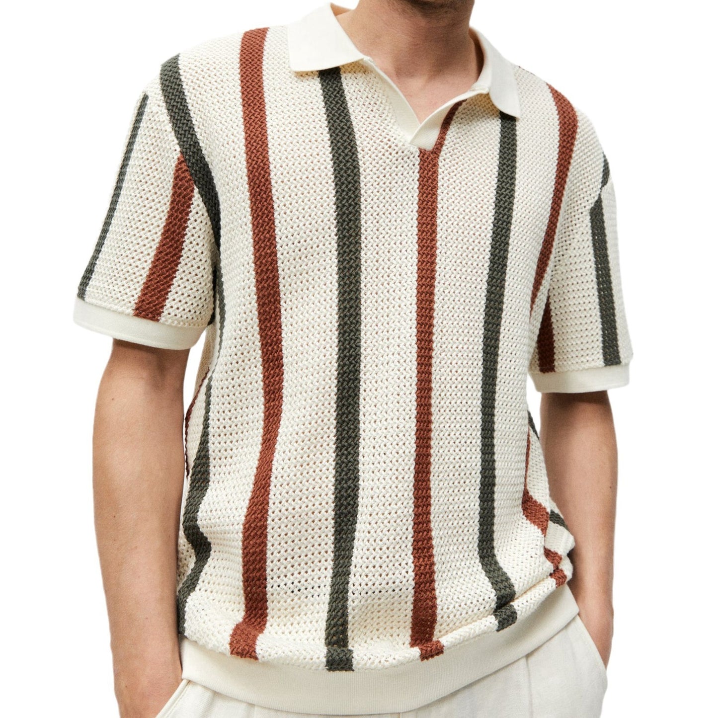 Men’s Khaki Long Sleeve Pullover – Viscose Round Yarn Knit - Sureru