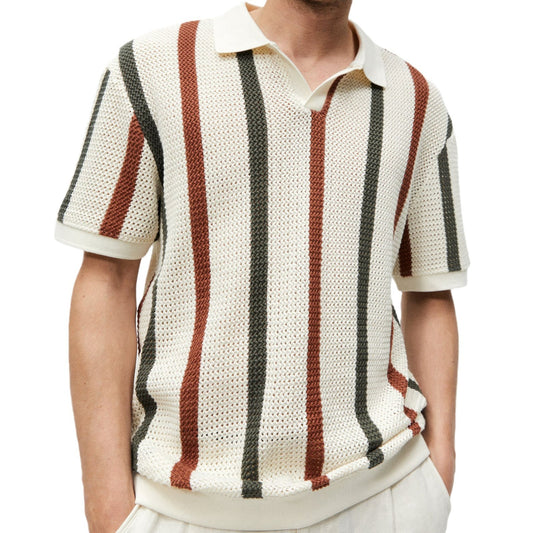 Men’s Khaki Long Sleeve Pullover – Viscose Round Yarn Knit - Sureru