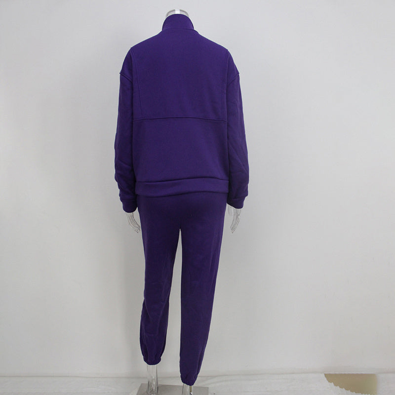 Zip Neck Sweatshirt & Slim Fit Pants Set - Sureru