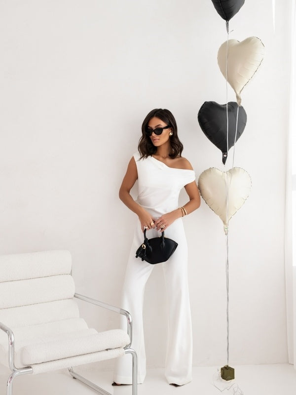 Elegant High-Waist Sleeveless Jumpsuit with Falling Straps & Side Zipper - Sureru
