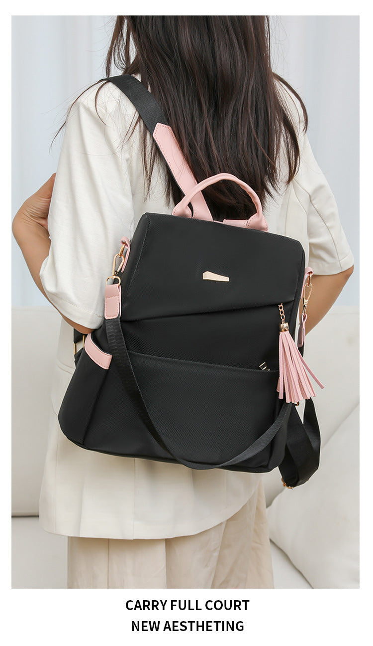 Oxford Cloth Stitching Women'S Backpack Anti-Theft Back Zipper Girls Schoolbag Casual Travel Double Shoulder Backpack - Sureru
