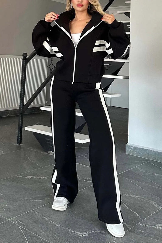 Y2K Striped Zip Top Jacket Casual Sportssuit Women - Sureru