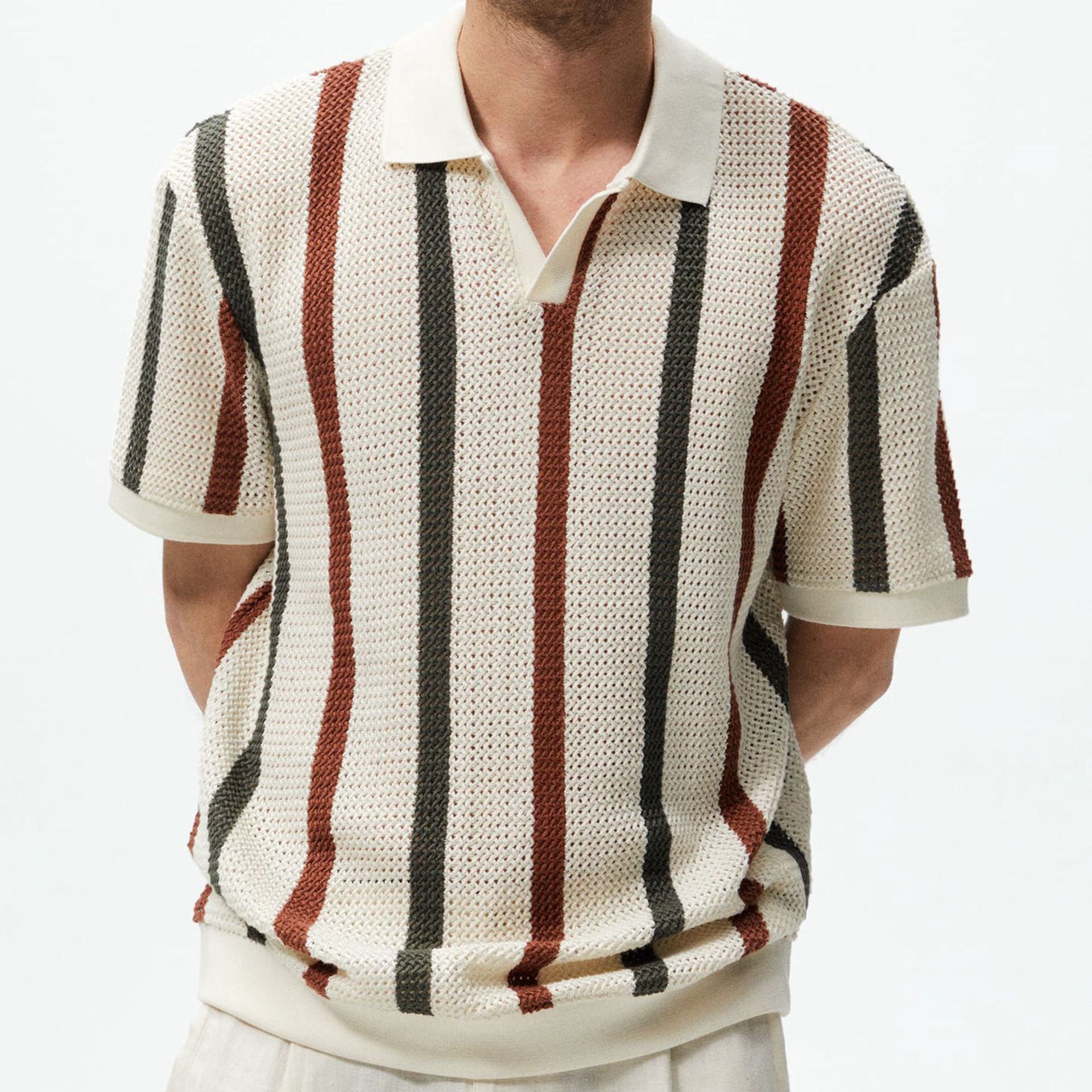 Men’s Khaki Long Sleeve Pullover – Viscose Round Yarn Knit - Sureru