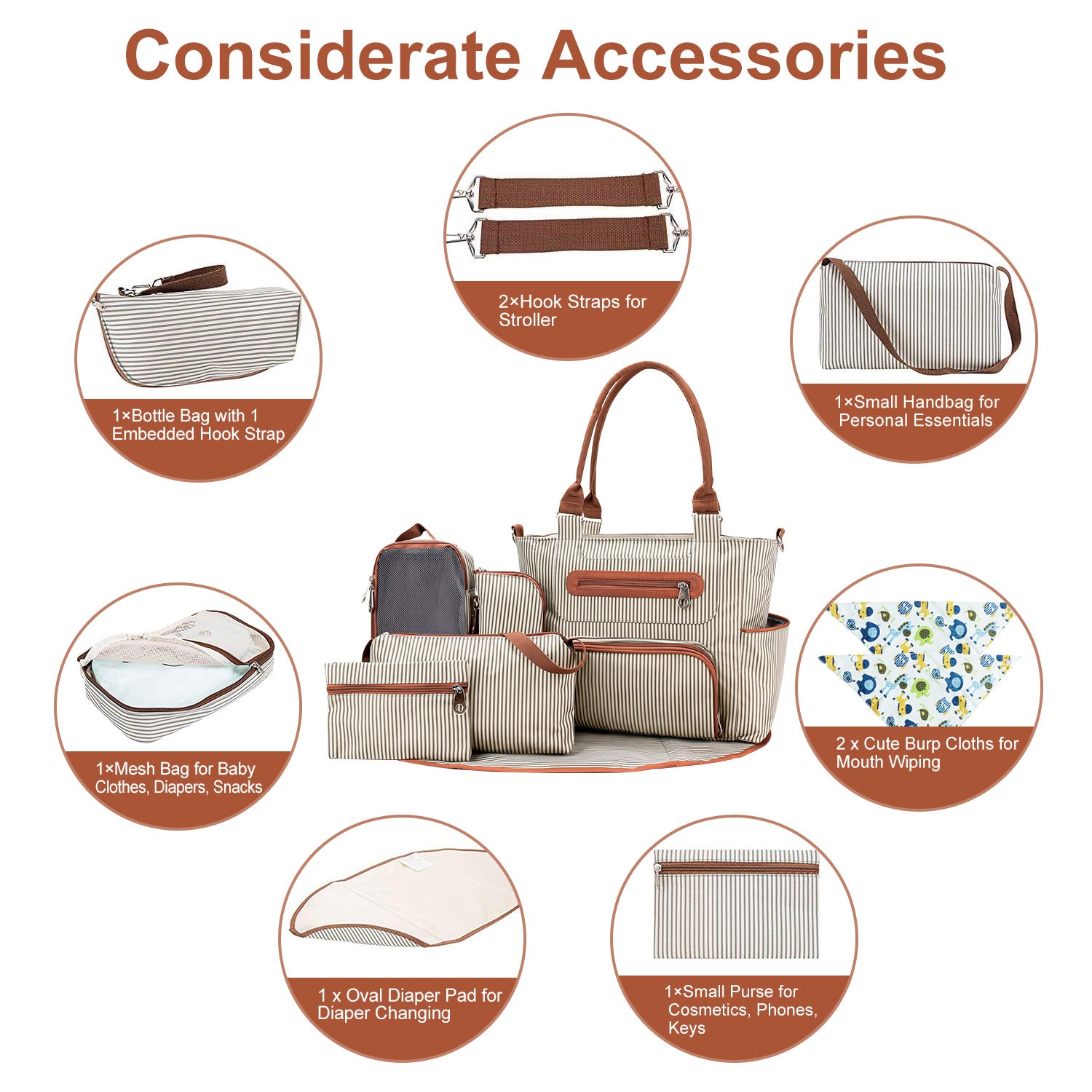 8Pcs Baby Nappy Diaper Bag Set with Accessories - Sureru