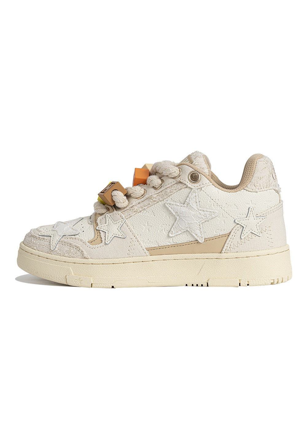 Vintage Beige Lace Jacquard Sneakers with 3D Floral Embroidery & Hemp Rope Laces - Sureru