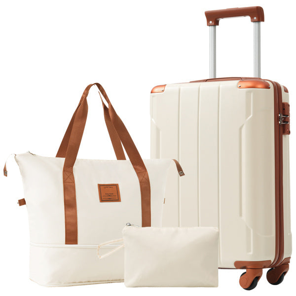 Hardshell Luggage Sets 3 Piece Carry-on Suitcases With Wheels, TSA Lock For Men Women-White - Sureru
