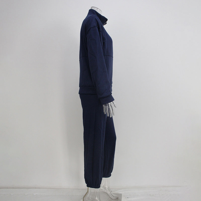 Zip Neck Sweatshirt & Slim Fit Pants Set - Sureru