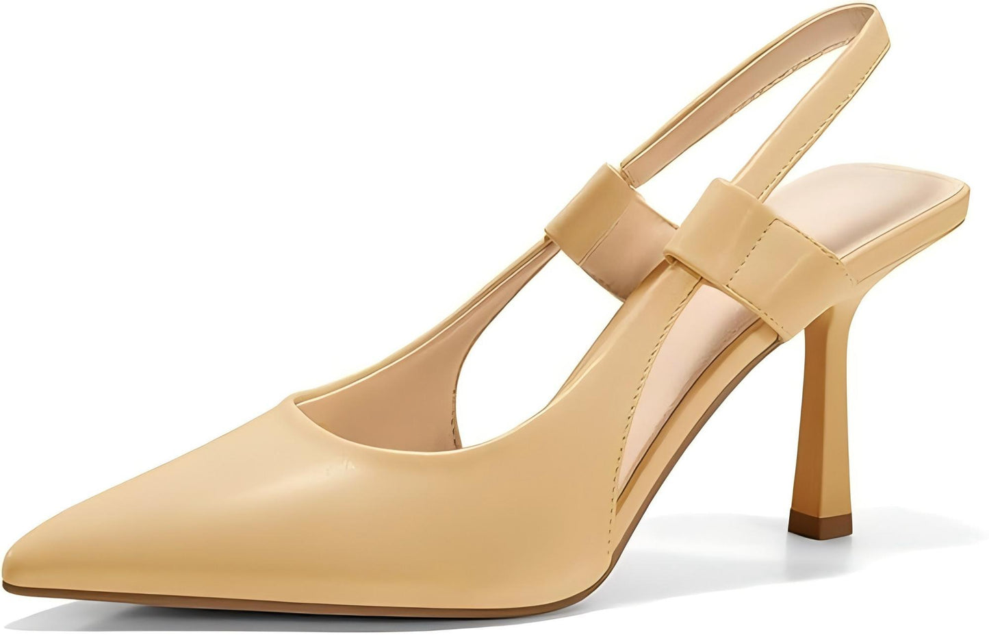 Women’s Pointed Toe Slingback Stiletto Pumps – Elegant Faux Leather High Heels - Sureru