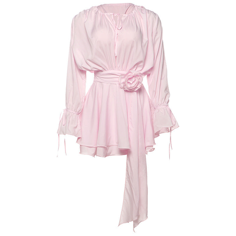 High-Waist Pullover Mini Dress with 3D Decoration - Sureru
