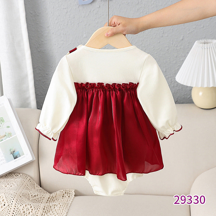 Sweet Cotton Triangle Baby Jumpsuit – Red Single-Breasted Romper (0–2 Years) - Sureru