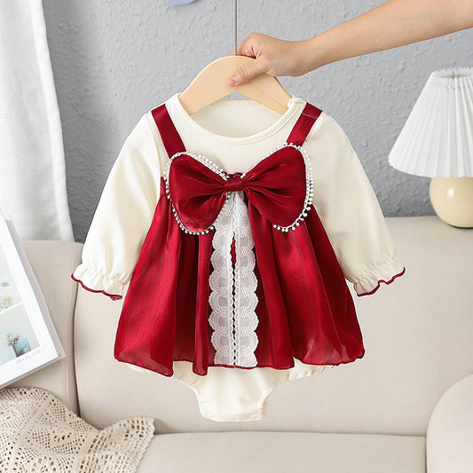 Sweet Cotton Triangle Baby Jumpsuit – Red Single-Breasted Romper (0–2 Years) - Sureru