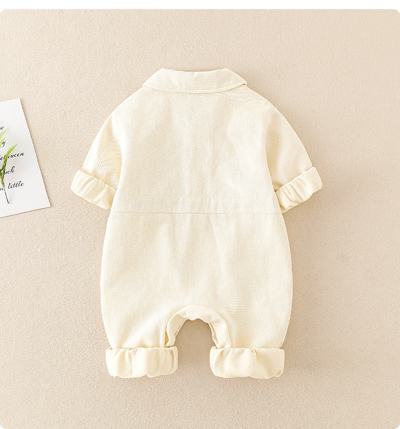 Unisex Denim Baby Romper with Teddy Bear – Long Sleeve Jumpsuit (0–2 Years) - Sureru