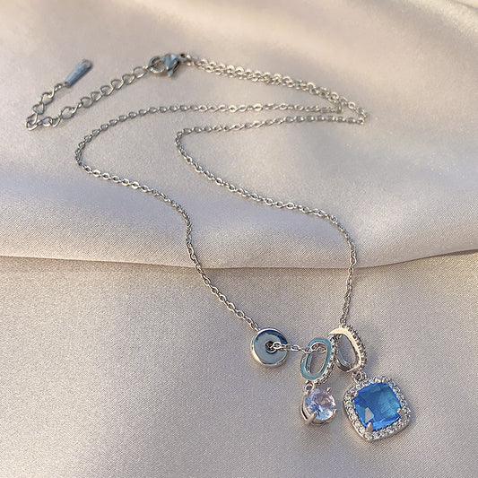 Super Shiny Blue Zircon Necklace – High-End Clavicle Chain - Sureru