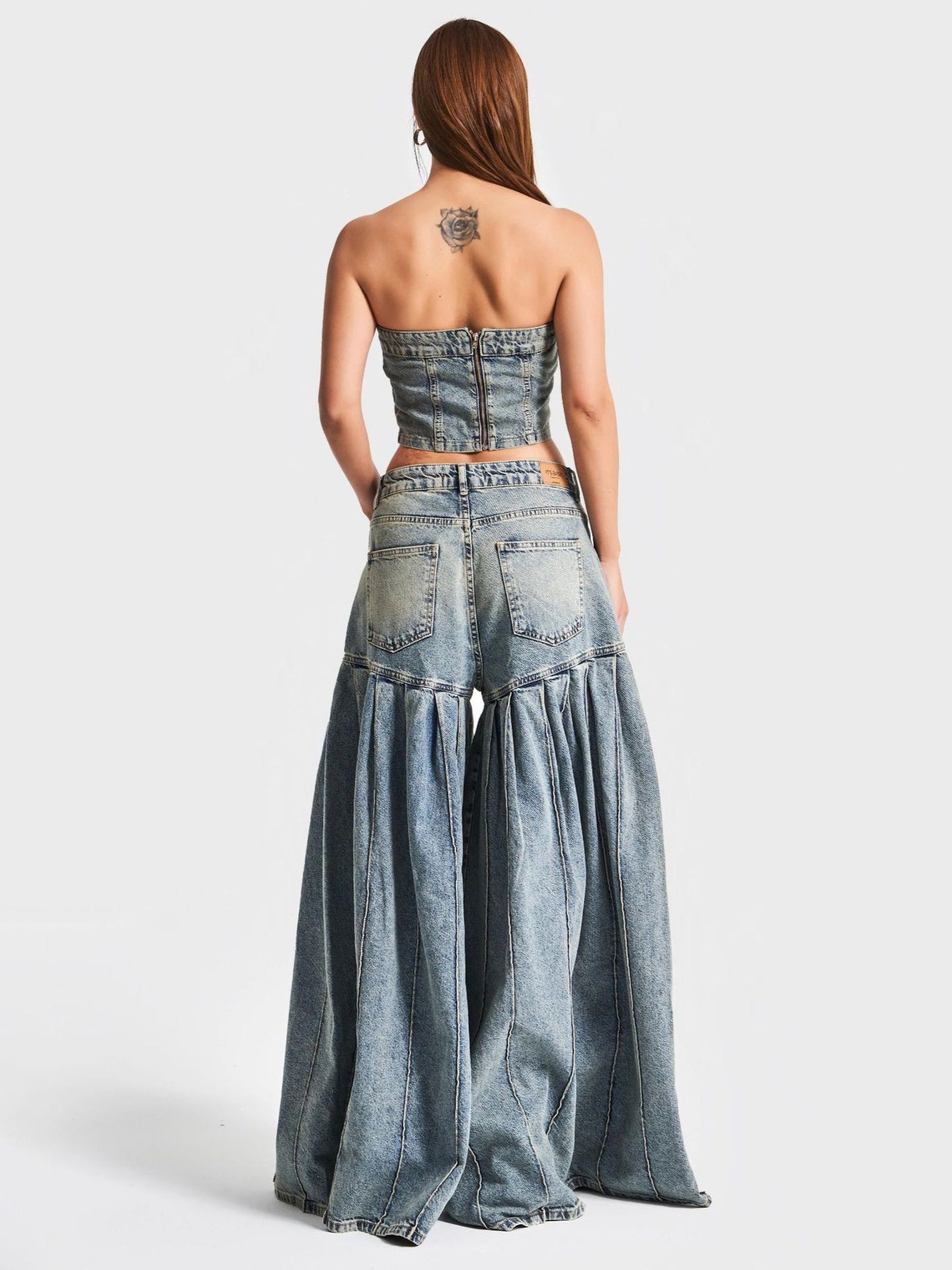 Sexy Pleated Denim 2-Piece Set (Top + Jeans) - Sureru