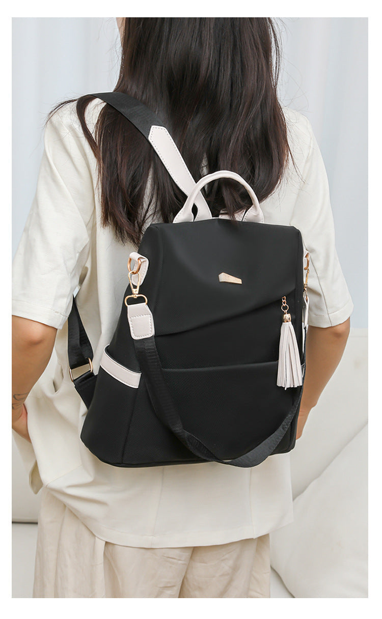 Oxford Cloth Stitching Women'S Backpack Anti-Theft Back Zipper Girls Schoolbag Casual Travel Double Shoulder Backpack - Sureru