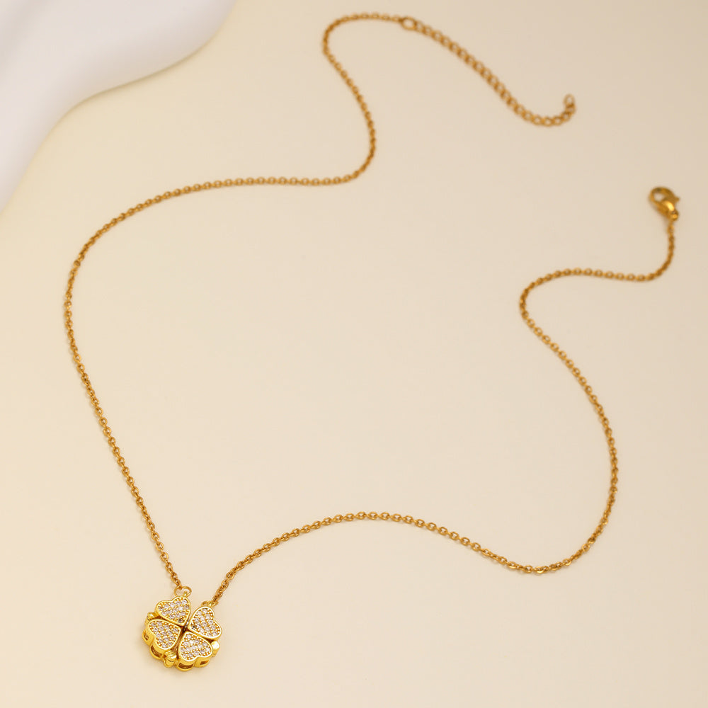 Zircon Heart-Shaped Magnetic Four-Leaf Necklace – Elegant & Unique - Sureru