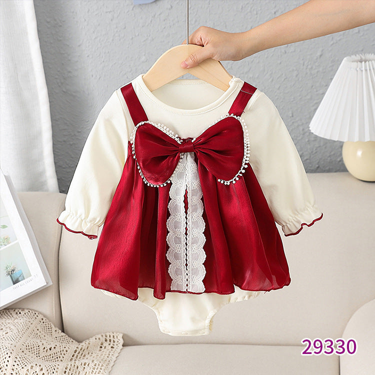 Sweet Cotton Triangle Baby Jumpsuit – Red Single-Breasted Romper (0–2 Years) - Sureru
