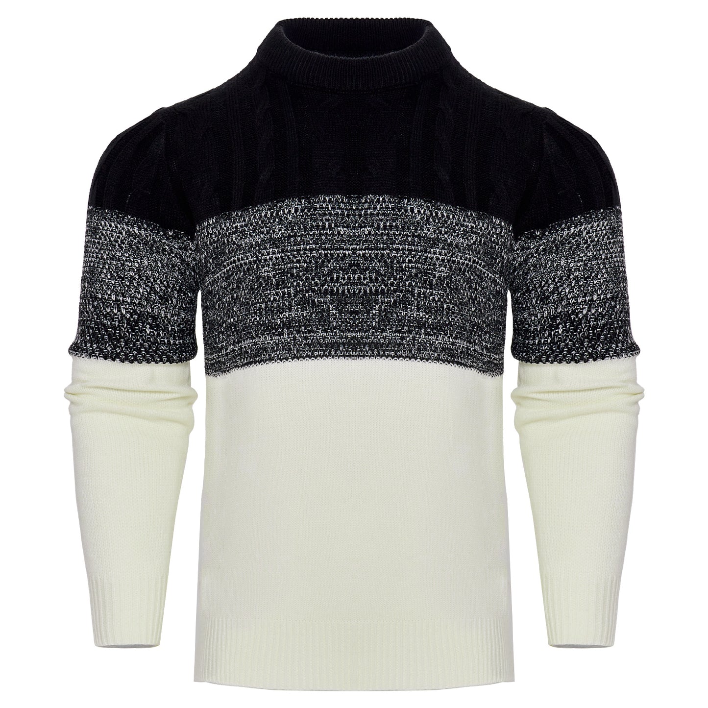 Men’s Colorblock Cable-Knit Pullover Sweater – Crew Neck Long Sleeve - Sureru