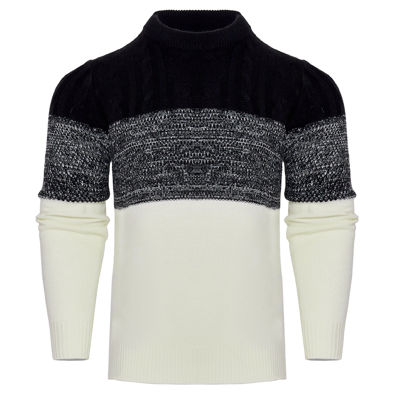 Men’s Colorblock Cable-Knit Pullover Sweater – Crew Neck Long Sleeve - Sureru
