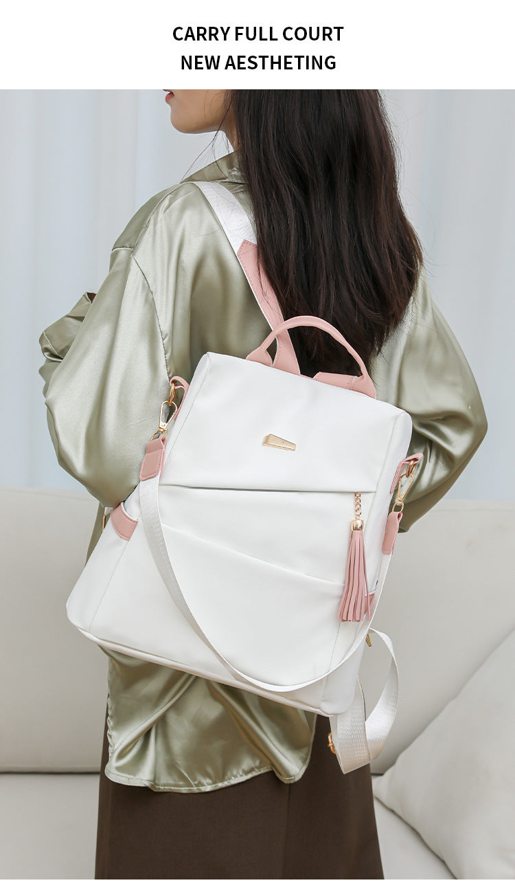 Oxford Cloth Stitching Women'S Backpack Anti-Theft Back Zipper Girls Schoolbag Casual Travel Double Shoulder Backpack - Sureru