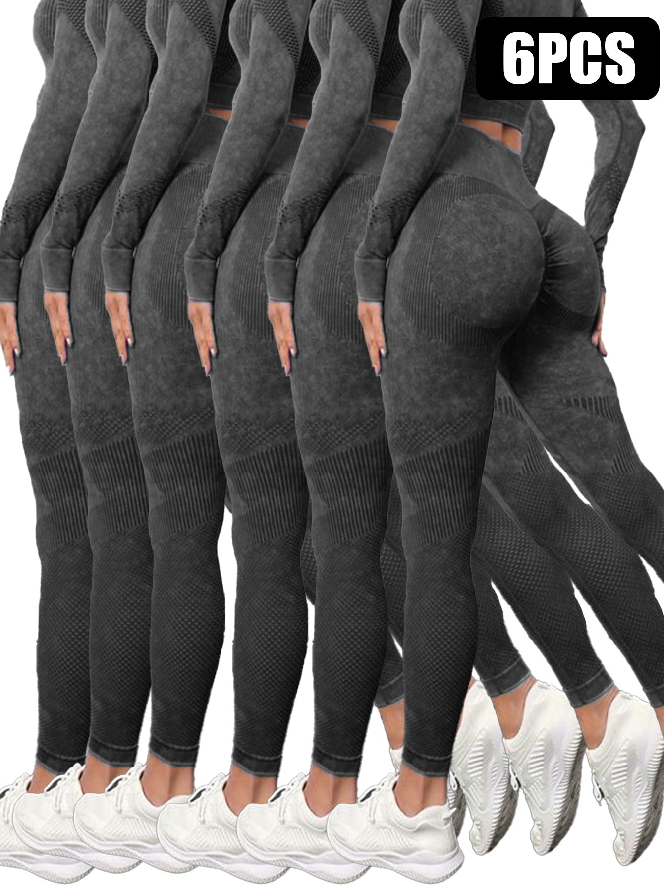6 Pack Mesh Cut Out Leggings For Women Tights Breathable Workout Tummy Control Pants - Sureru