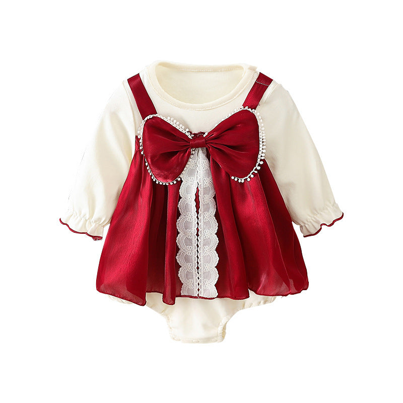 Sweet Cotton Triangle Baby Jumpsuit – Red Single-Breasted Romper (0–2 Years) - Sureru
