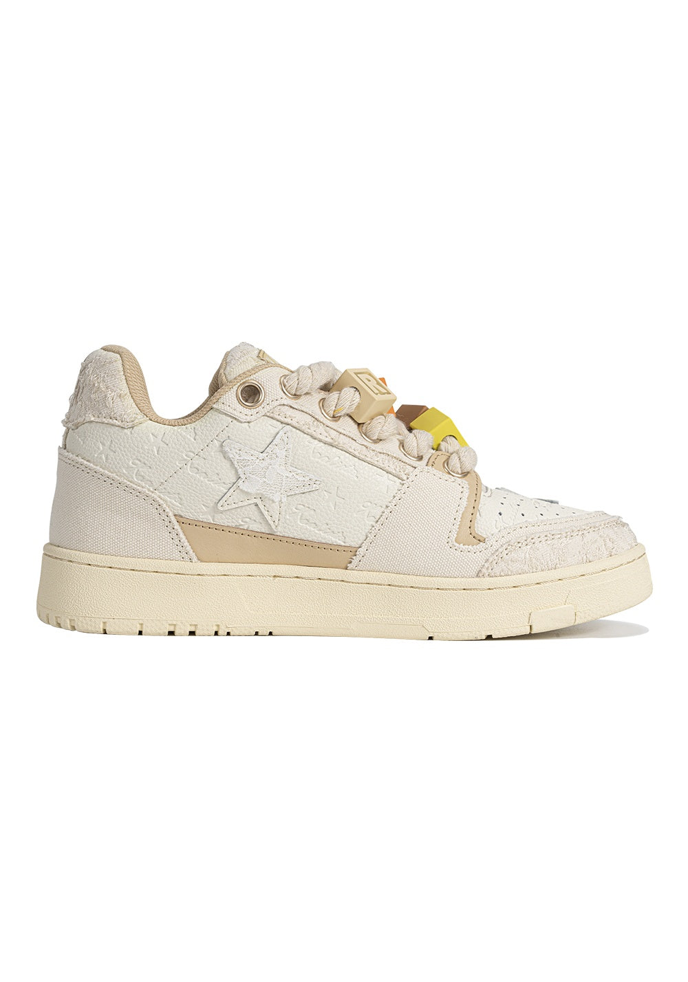 Vintage Beige Lace Jacquard Sneakers with 3D Floral Embroidery & Hemp Rope Laces - Sureru