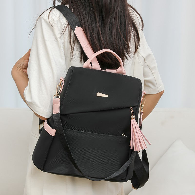 Oxford Cloth Stitching Women'S Backpack Anti-Theft Back Zipper Girls Schoolbag Casual Travel Double Shoulder Backpack - Sureru