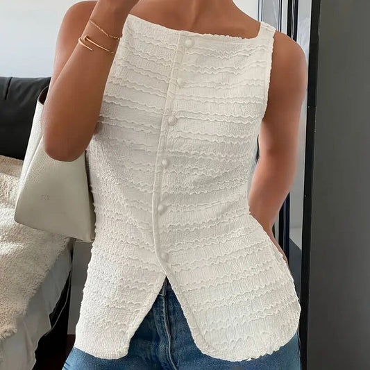 Womens Trendy Square Neck Button Up Vest Top Y2k Going Out Tank Tops - Sureru