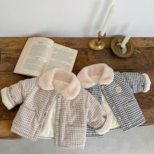 Unisex Plaid Winter Baby Romper – Thickened Cotton Lined Cardigan (0–3 Years) - Sureru