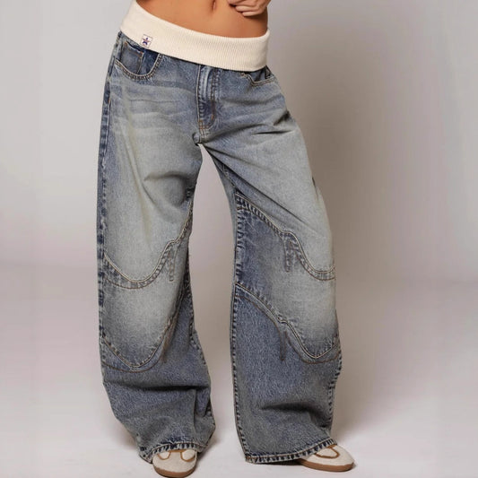 American Retro Street Distressed Blue Jeans – Washed Vintage Style - Sureru