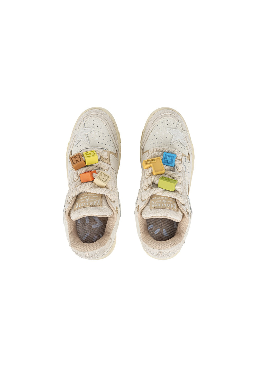Vintage Beige Lace Jacquard Sneakers with 3D Floral Embroidery & Hemp Rope Laces - Sureru