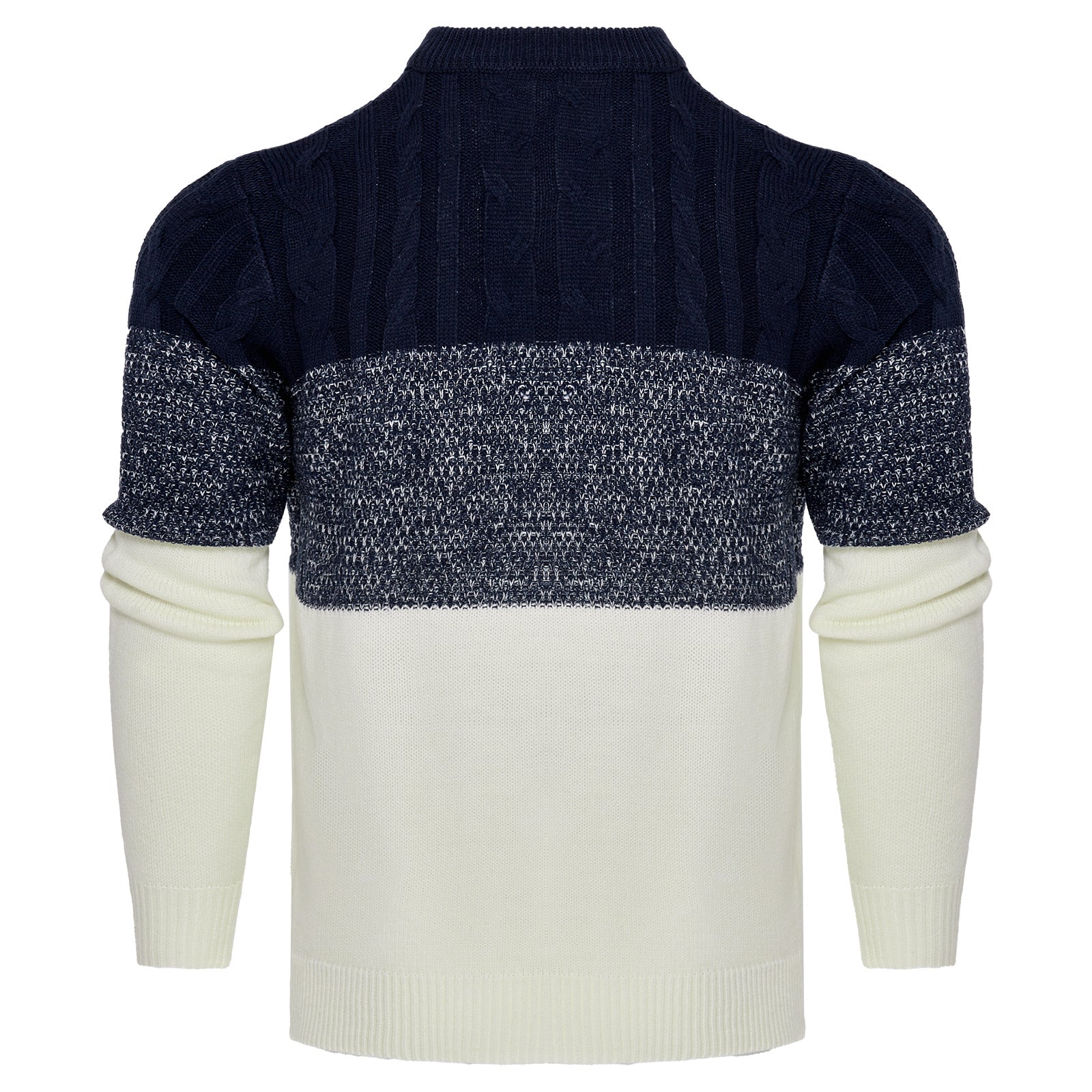 Men’s Colorblock Cable-Knit Pullover Sweater – Crew Neck Long Sleeve - Sureru