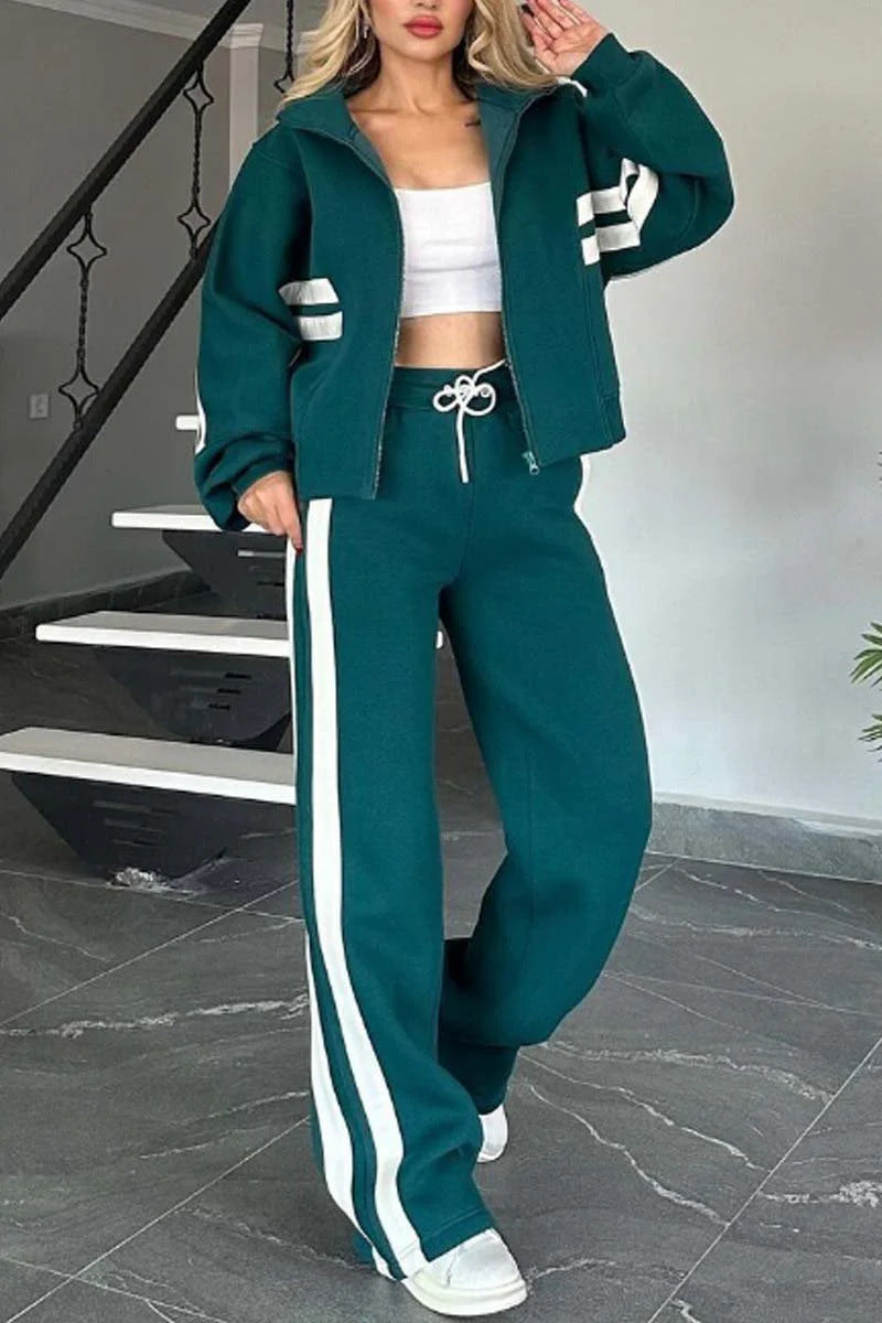 Y2K Striped Zip Top Jacket Casual Sportssuit Women - Sureru